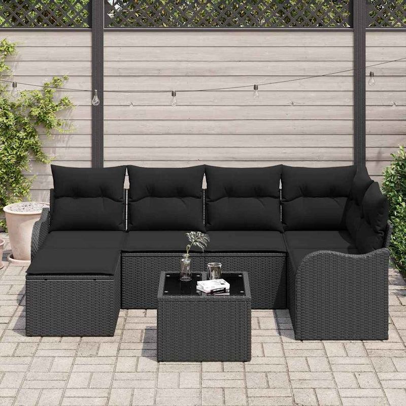 vidaXL Garden Sofa Set with Cushion 7 pcs Black Poly rattan