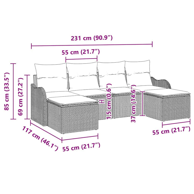 vidaXL Garden Sofa Set with Cushion 6 pcs Black Poly rattan