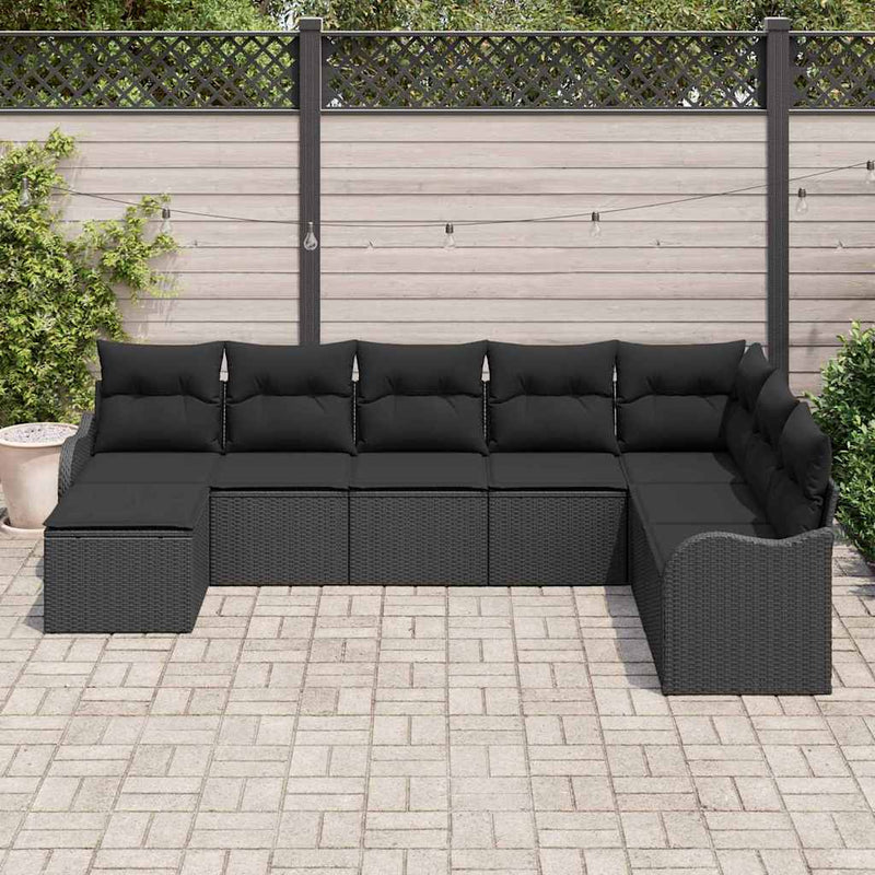 vidaXL Garden Sofa Set with Cushion 8 pcs Black Poly rattan