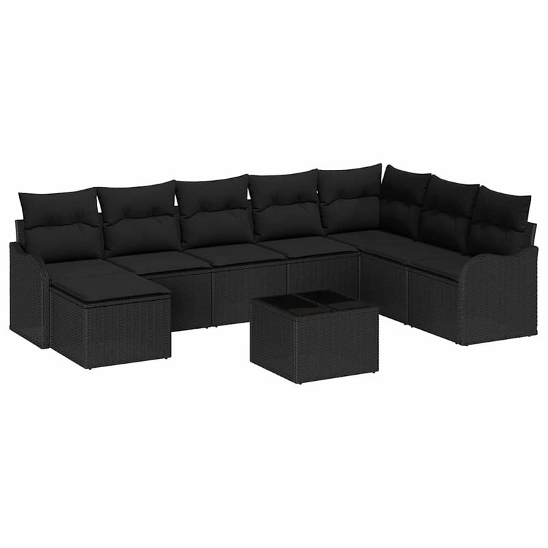 vidaXL Garden Sofa Set with Cushion 9 pcs Black Poly rattan