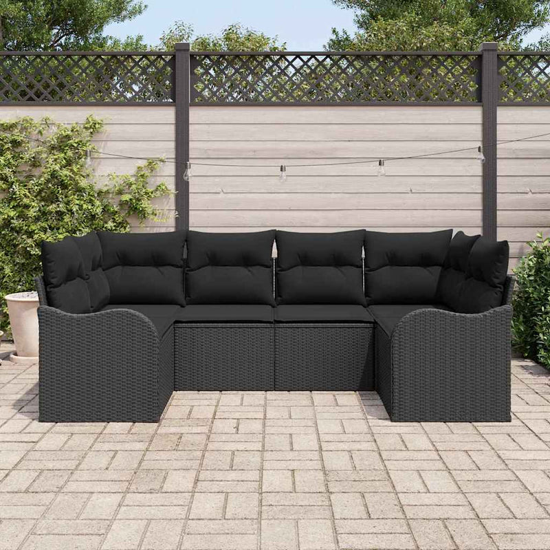 vidaXL Garden Sofa Set with Cushion 6 pcs Black Poly rattan
