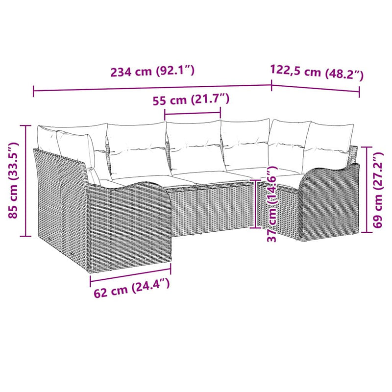 vidaXL Garden Sofa Set with Cushion 6 pcs Black Poly rattan