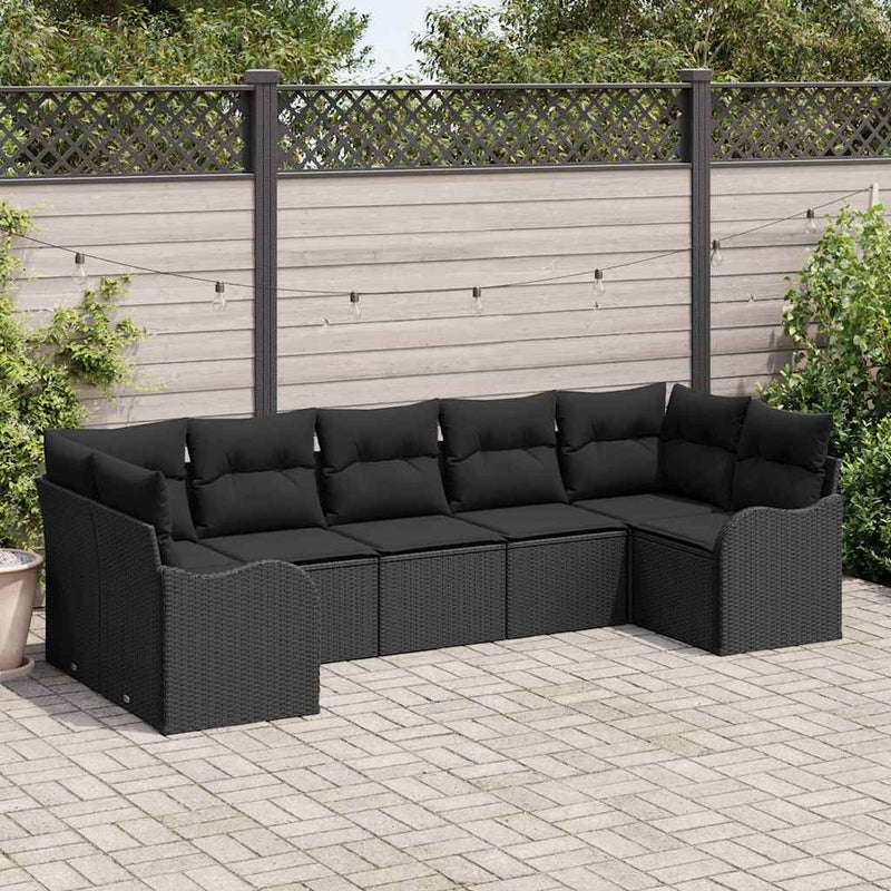 vidaXL Garden Sofa Set with Cushion 7 pcs Black Poly rattan