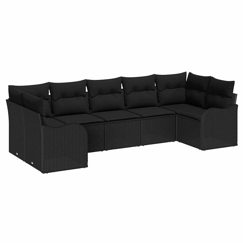 vidaXL Garden Sofa Set with Cushion 7 pcs Black Poly rattan