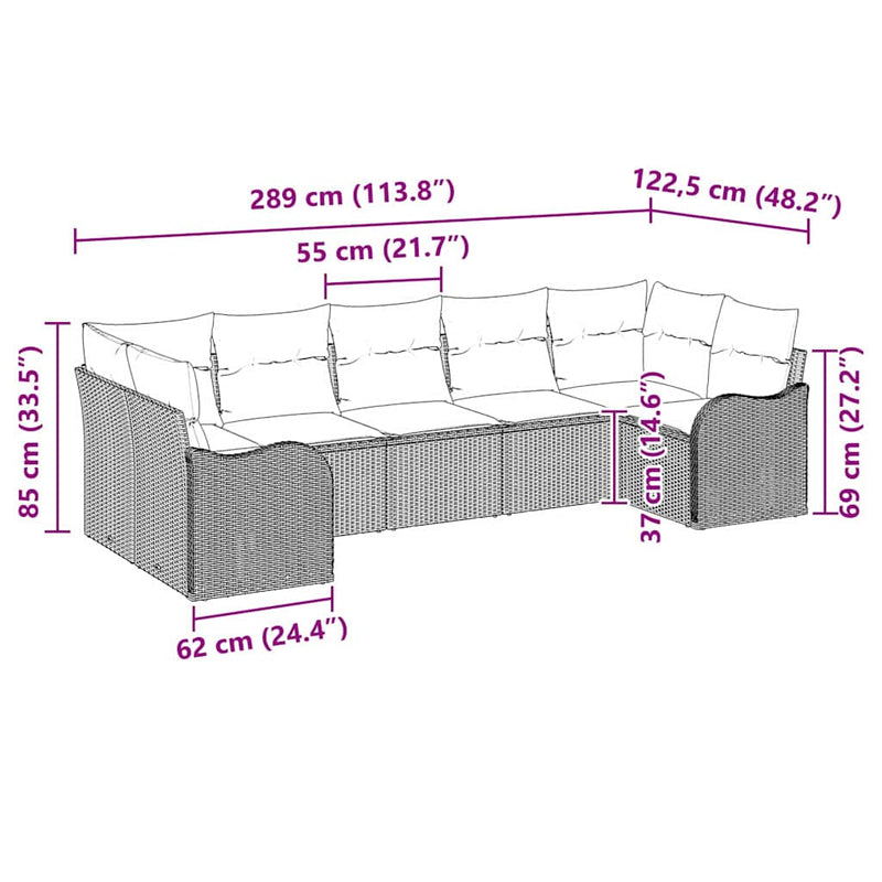 vidaXL Garden Sofa Set with Cushion 7 pcs Black Poly rattan