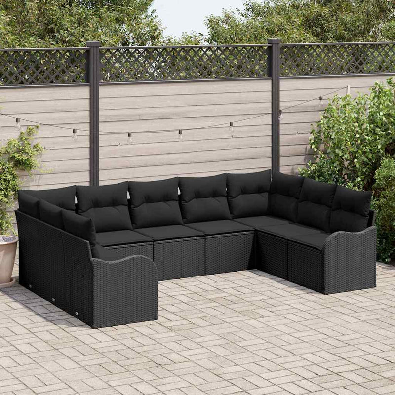 vidaXL Garden Sofa Set with Cushion 9 pcs Black Poly rattan