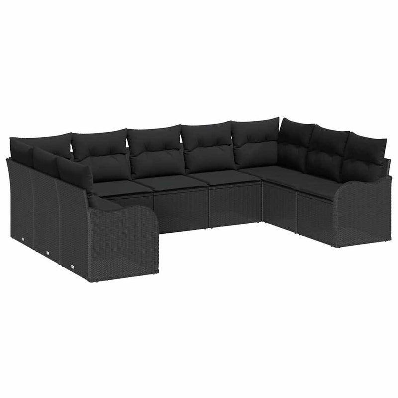 vidaXL Garden Sofa Set with Cushion 9 pcs Black Poly rattan