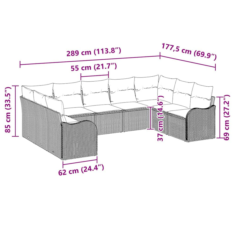 vidaXL Garden Sofa Set with Cushion 9 pcs Black Poly rattan