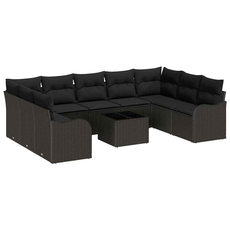 vidaXL Garden Sofa Set with Cushion 10 pcs Black Poly rattan