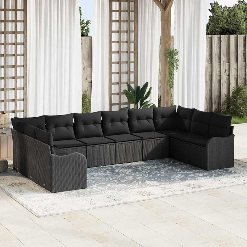 vidaXL Garden Sofa Set with Cushion 10 pcs Black Poly rattan