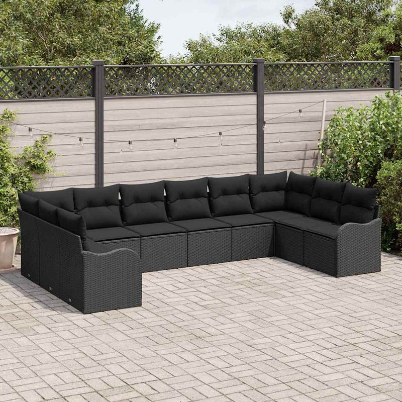 vidaXL Garden Sofa Set with Cushion 10 pcs Black Poly rattan