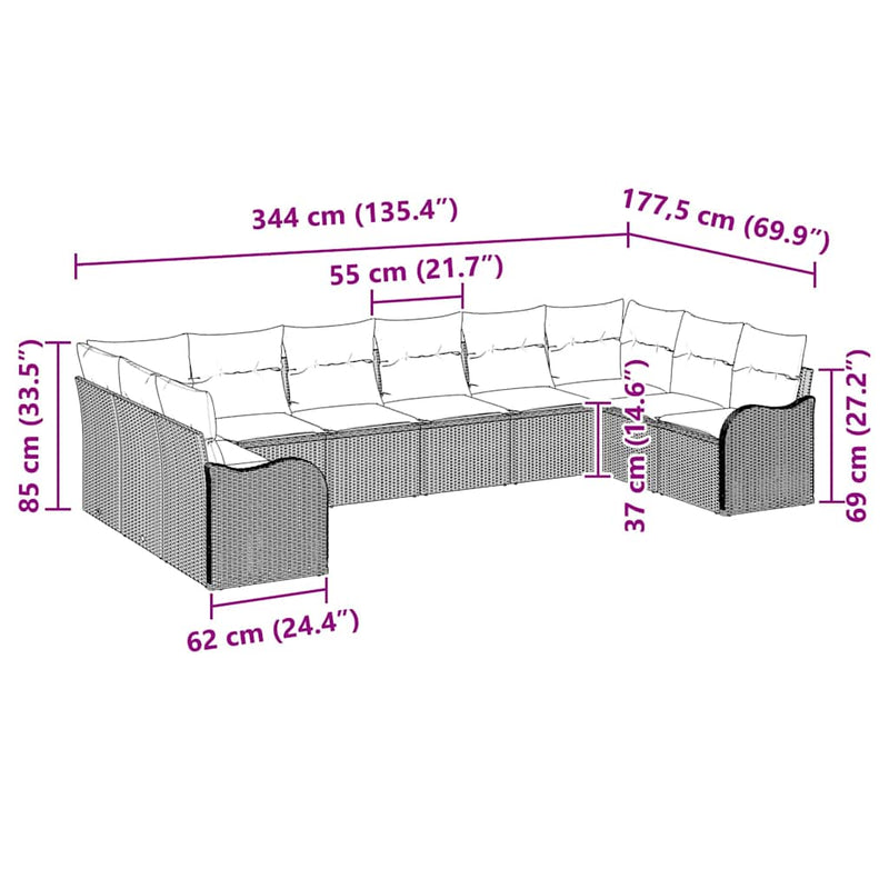 vidaXL Garden Sofa Set with Cushion 10 pcs Black Poly rattan