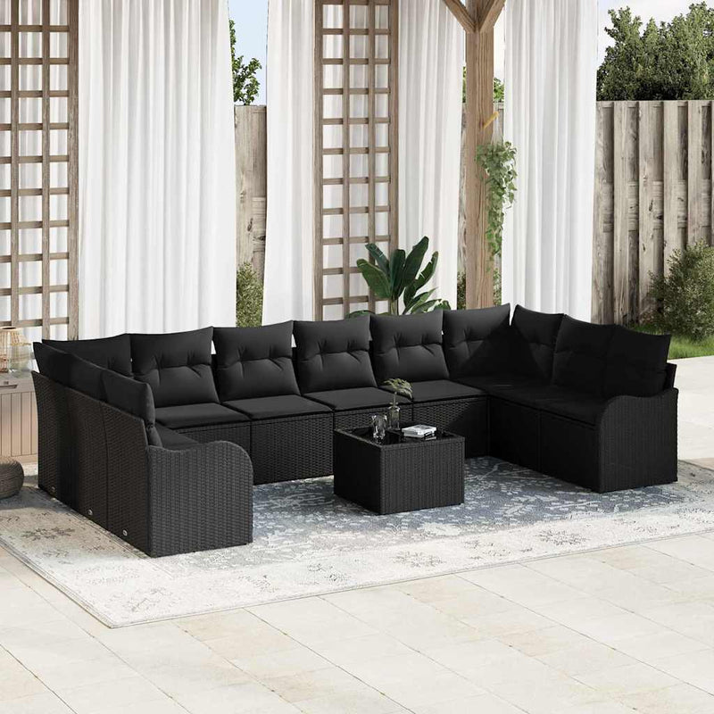 vidaXL Garden Sofa Set with Cushion 11 pcs Black Poly rattan