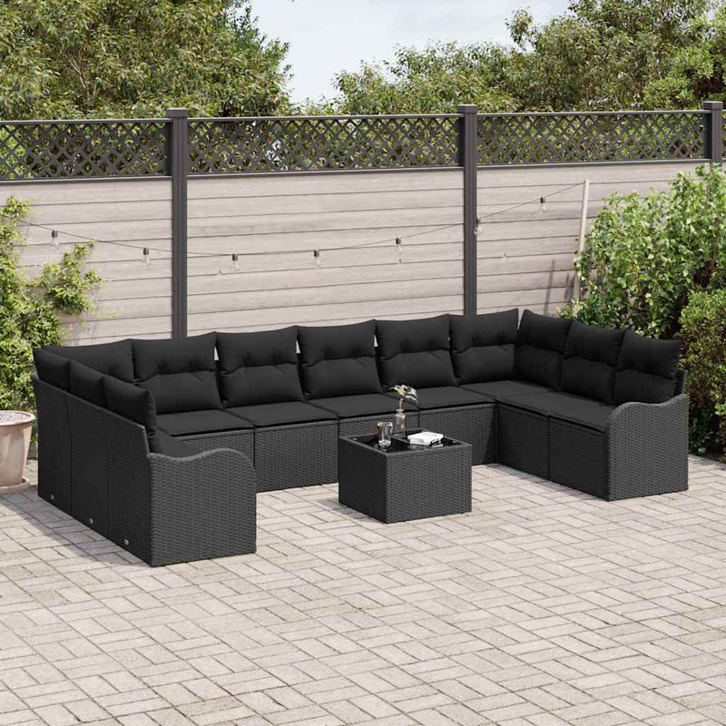 vidaXL Garden Sofa Set with Cushion 11 pcs Black Poly rattan
