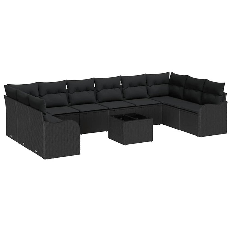 vidaXL Garden Sofa Set with Cushion 11 pcs Black Poly rattan