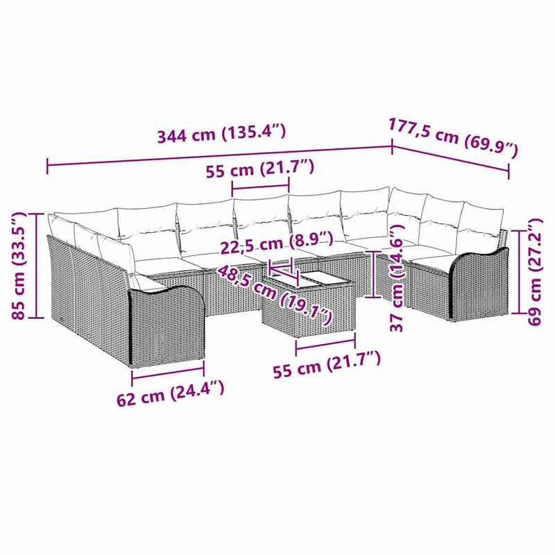 vidaXL Garden Sofa Set with Cushion 11 pcs Black Poly rattan