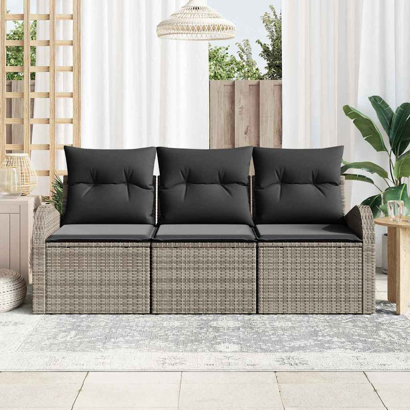 vidaXL Garden Sofa Set with Cushion 3 pcs Grey Poly rattan