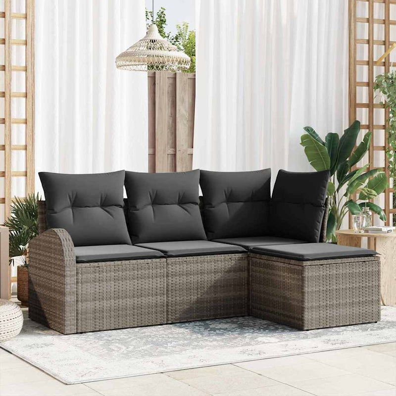 vidaXL Garden Sofa Set with Cushion 4 pcs Grey Poly rattan