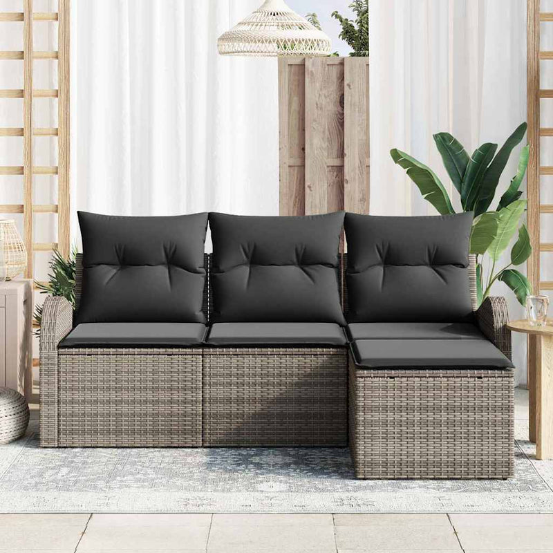 vidaXL Garden Sofa Set with Cushion 4 pcs Grey Poly rattan