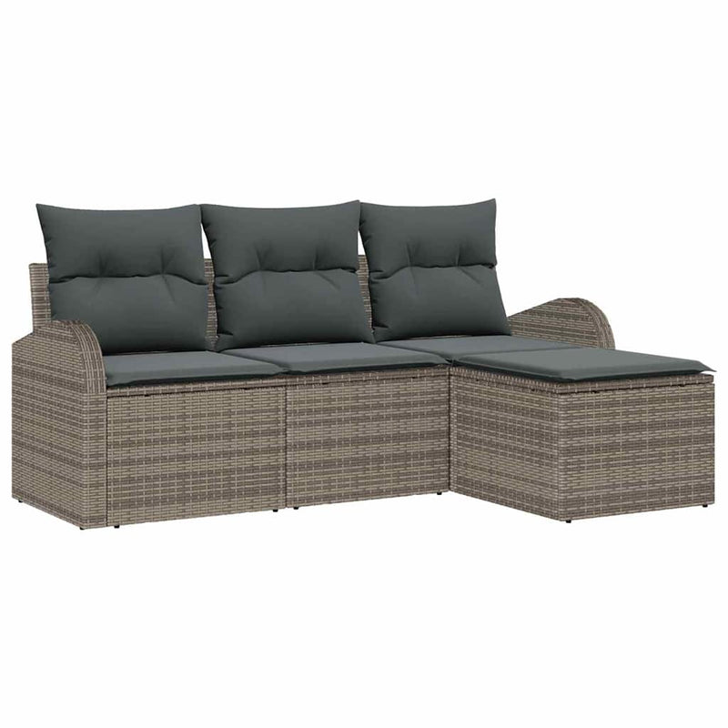 vidaXL Garden Sofa Set with Cushion 4 pcs Grey Poly rattan