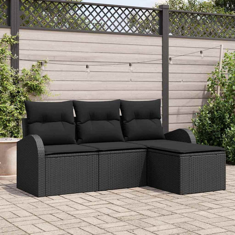 vidaXL Garden Sofa Set with Cushion 4 pcs Black Poly rattan