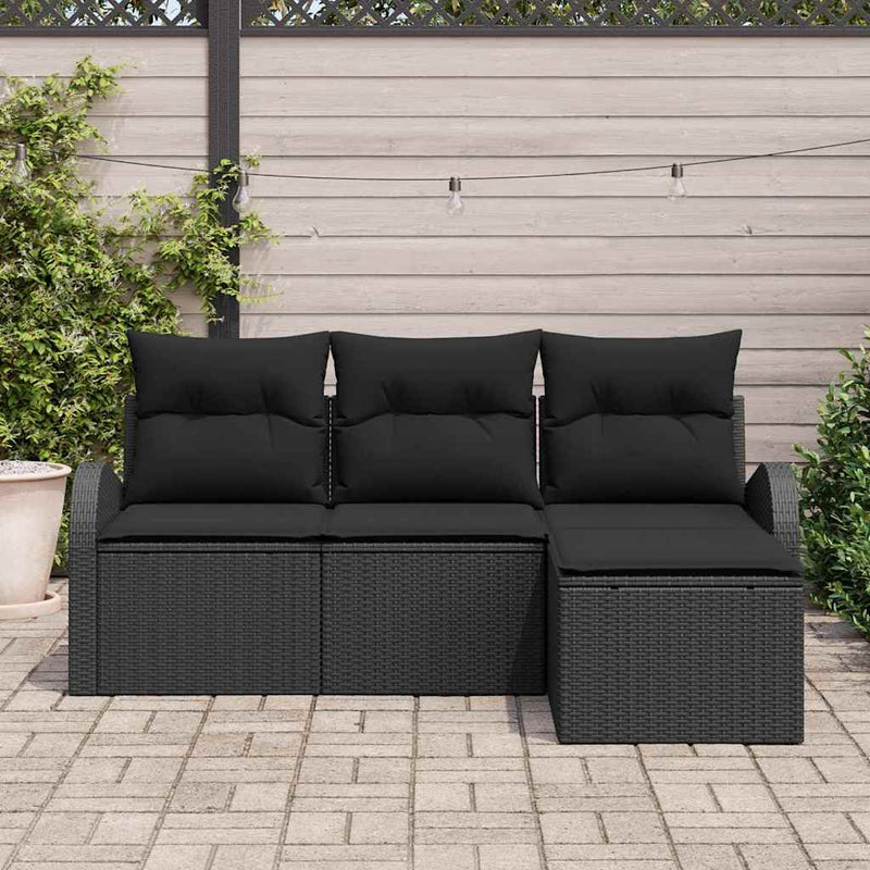 vidaXL Garden Sofa Set with Cushion 4 pcs Black Poly rattan