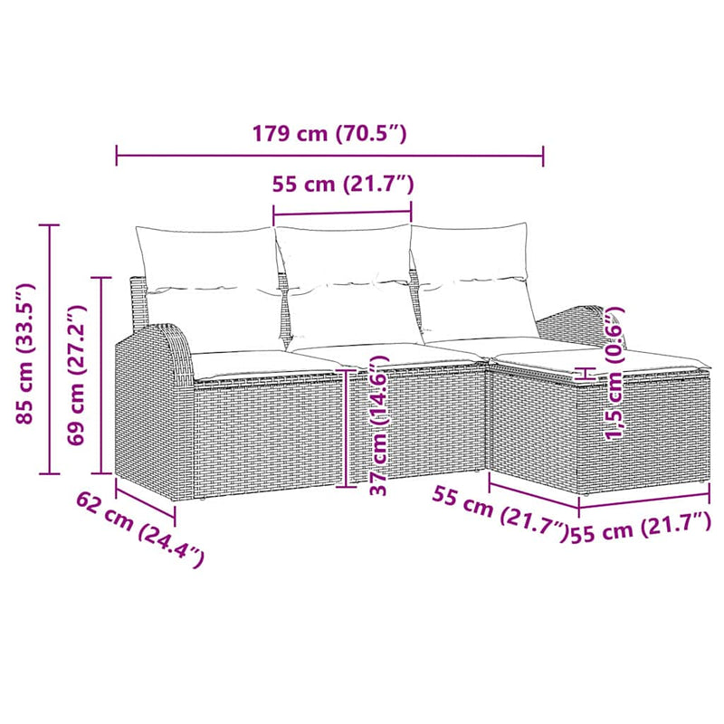 vidaXL Garden Sofa Set with Cushion 4 pcs Black Poly rattan