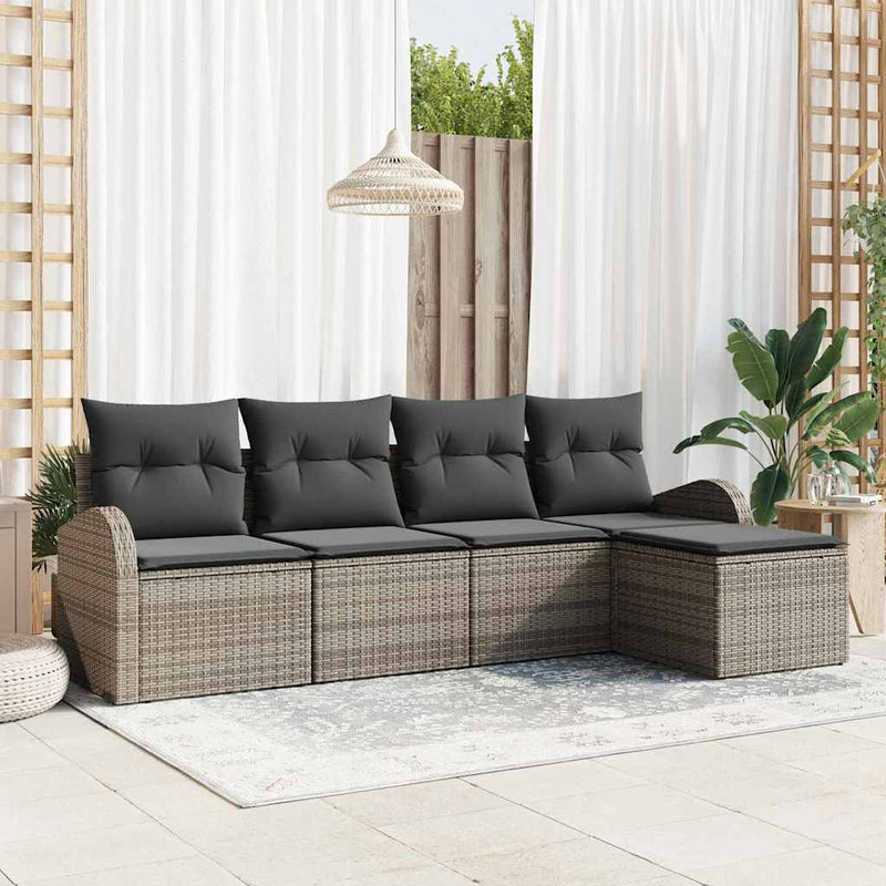 vidaXL Garden Sofa Set with Cushion 5 pcs Grey Poly rattan
