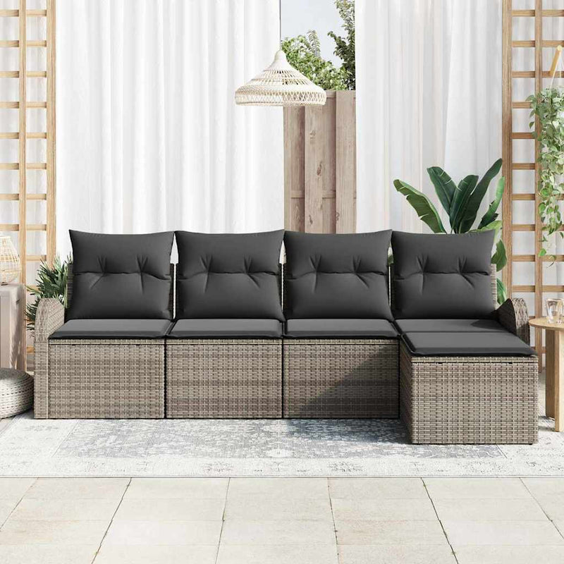 vidaXL Garden Sofa Set with Cushion 5 pcs Grey Poly rattan