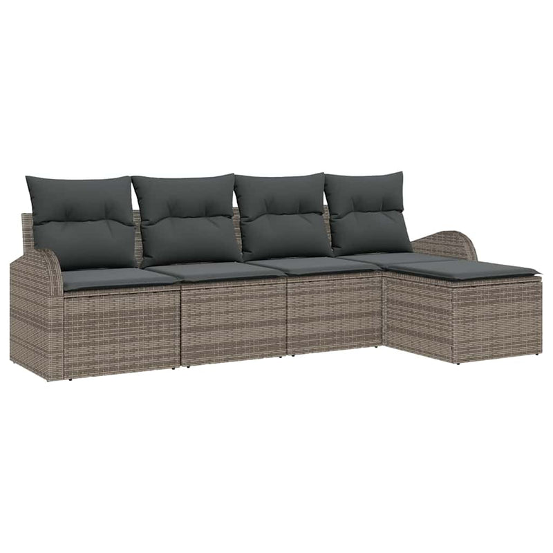 vidaXL Garden Sofa Set with Cushion 5 pcs Grey Poly rattan