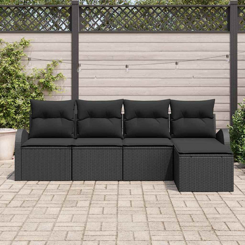vidaXL Garden Sofa Set with Cushion 5 pcs Black Poly rattan