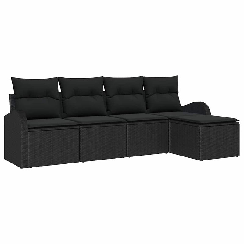 vidaXL Garden Sofa Set with Cushion 5 pcs Black Poly rattan