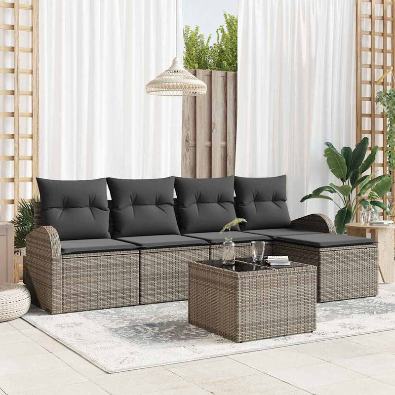 vidaXL Garden Sofa Set with Cushion 6 pcs Grey Poly rattan