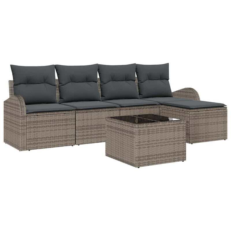 vidaXL Garden Sofa Set with Cushion 6 pcs Grey Poly rattan