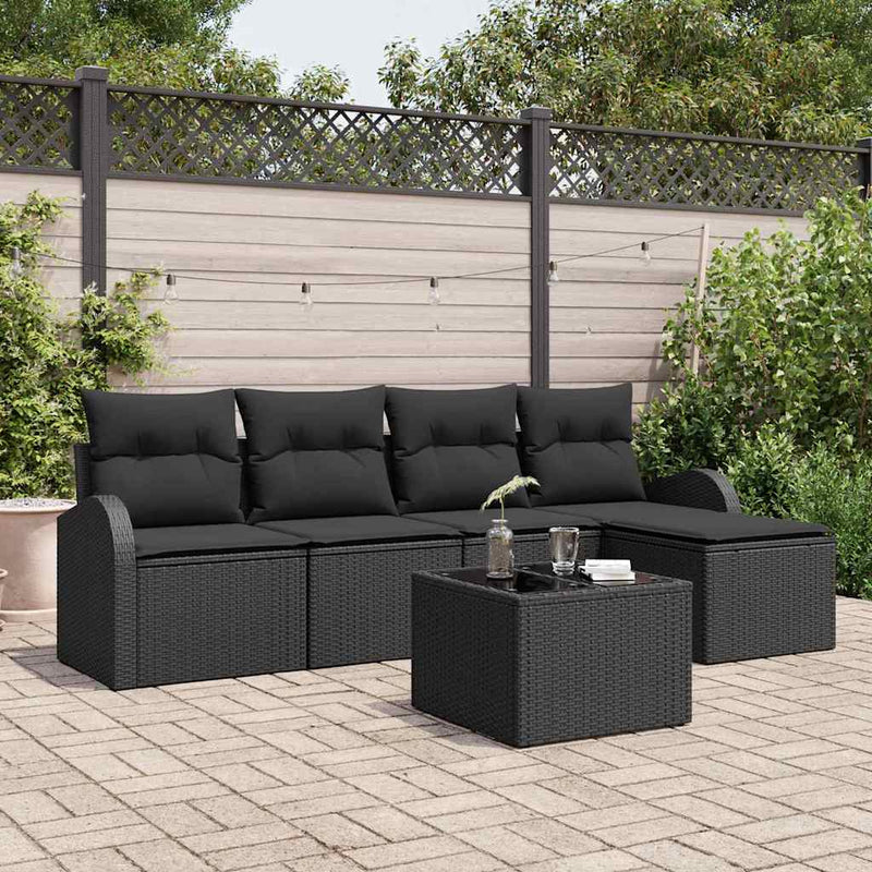 vidaXL Garden Sofa Set with Cushion 6 pcs Black Poly rattan