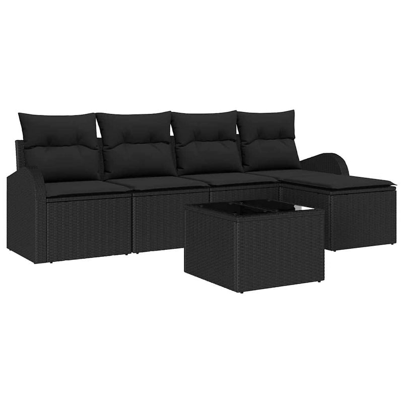 vidaXL Garden Sofa Set with Cushion 6 pcs Black Poly rattan