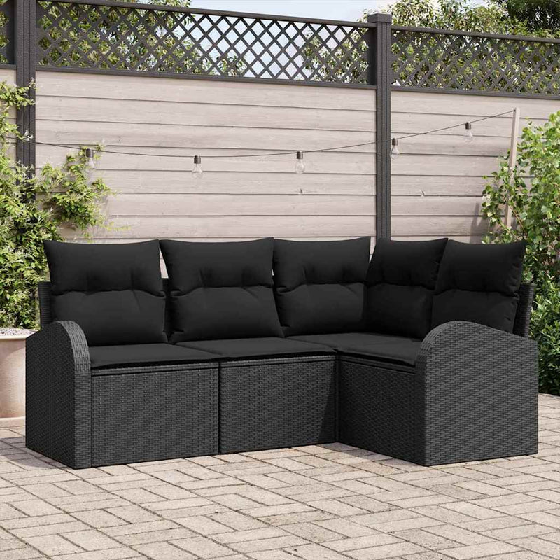 vidaXL Garden Sofa Set with Cushion 4 pcs Black Poly rattan