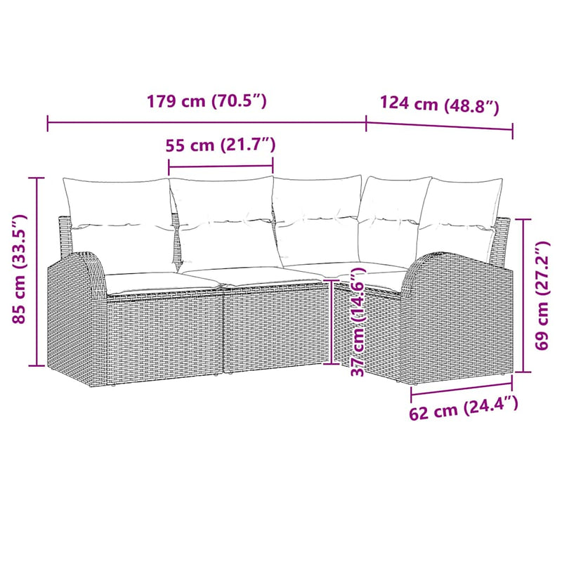 vidaXL Garden Sofa Set with Cushion 4 pcs Black Poly rattan