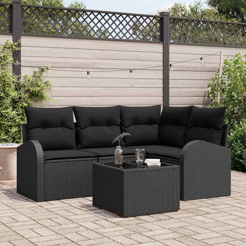 vidaXL Garden Sofa Set with Cushion 5 pcs Black Poly rattan