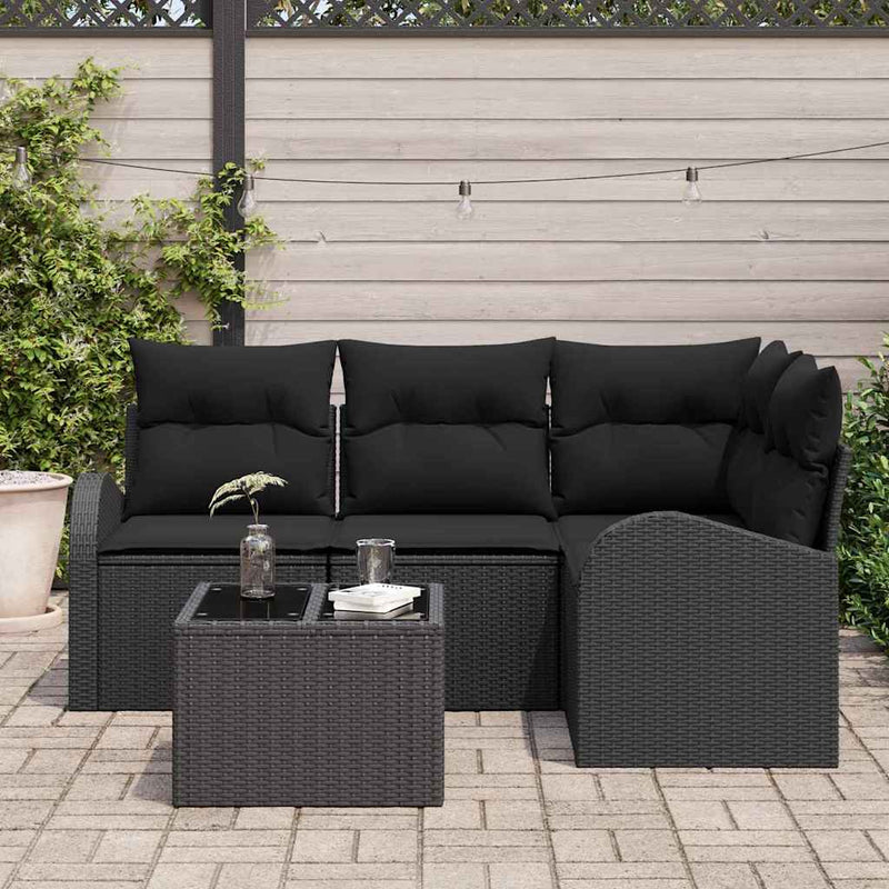 vidaXL Garden Sofa Set with Cushion 5 pcs Black Poly rattan