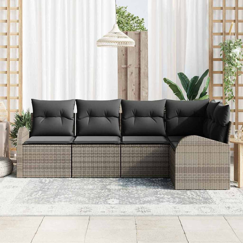vidaXL Garden Sofa Set with Cushion 5 pcs Grey Poly rattan
