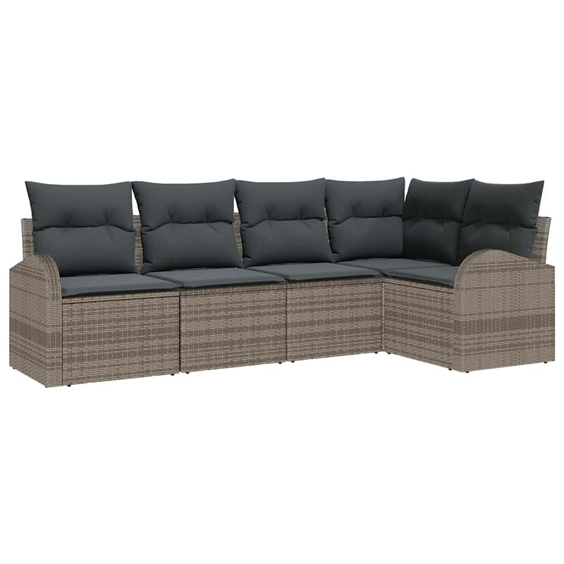 vidaXL Garden Sofa Set with Cushion 5 pcs Grey Poly rattan