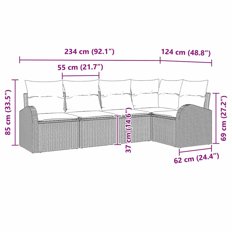vidaXL Garden Sofa Set with Cushion 5 pcs Grey Poly rattan