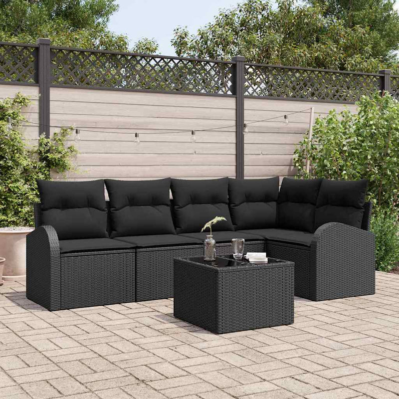 vidaXL Garden Sofa Set with Cushion 6 pcs Black Poly rattan