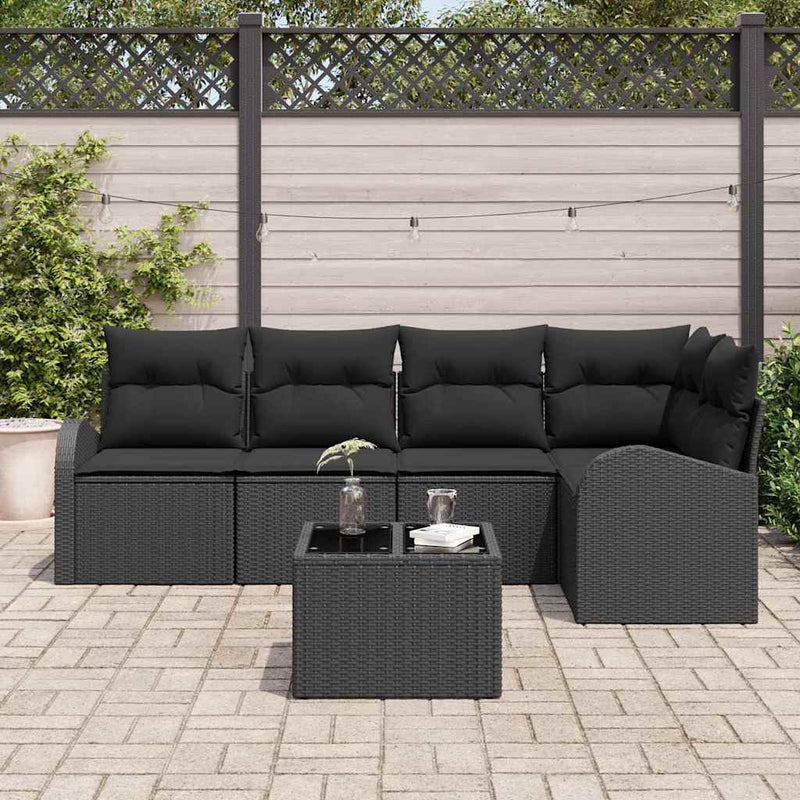 vidaXL Garden Sofa Set with Cushion 6 pcs Black Poly rattan
