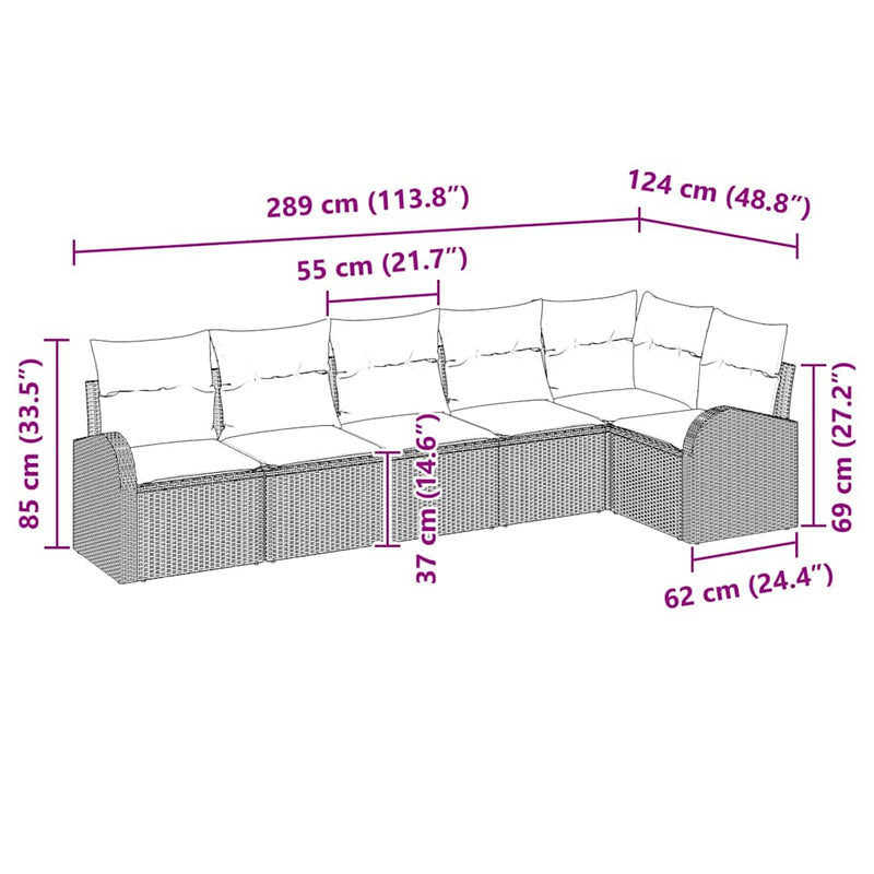 vidaXL Garden Sofa Set with Cushion 6 pcs Grey Poly rattan