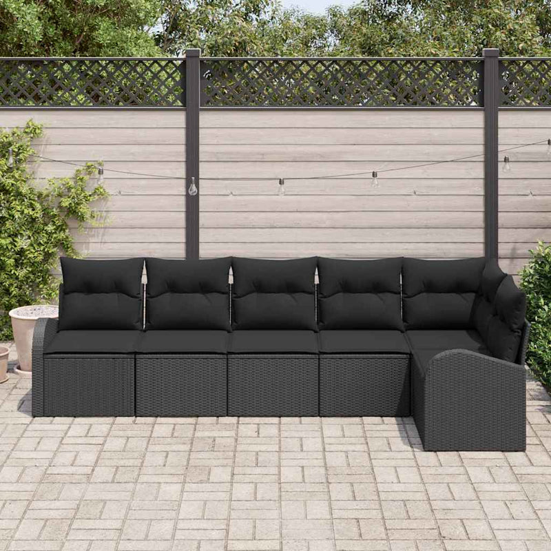vidaXL Garden Sofa Set with Cushion 6 pcs Black Poly rattan