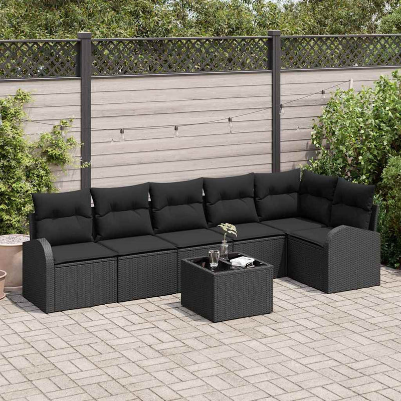 vidaXL Garden Sofa Set with Cushion 7 pcs Black Poly rattan
