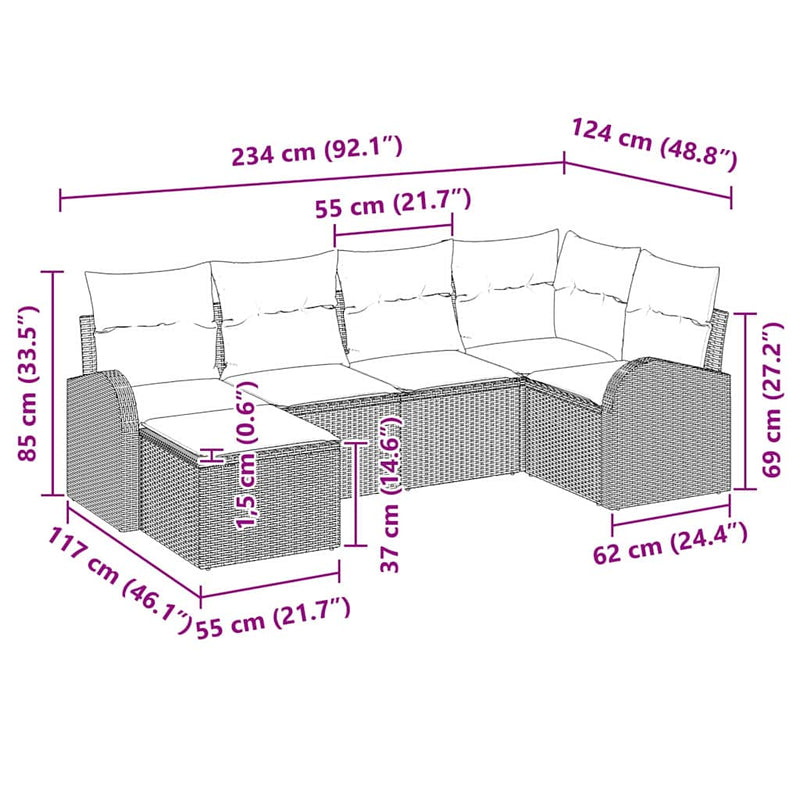 vidaXL Garden Sofa Set with Cushion 6 pcs Grey Poly rattan