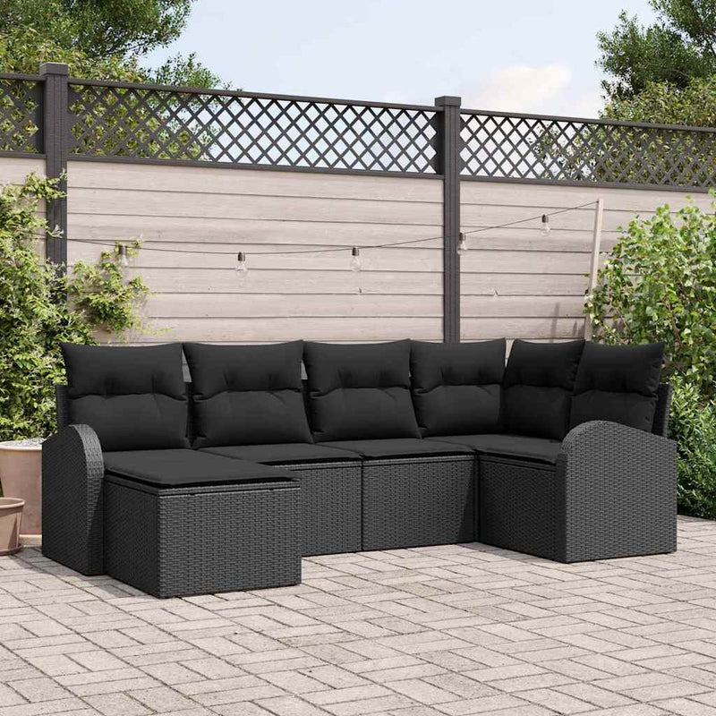 vidaXL Garden Sofa Set with Cushion 6 pcs Black Poly rattan